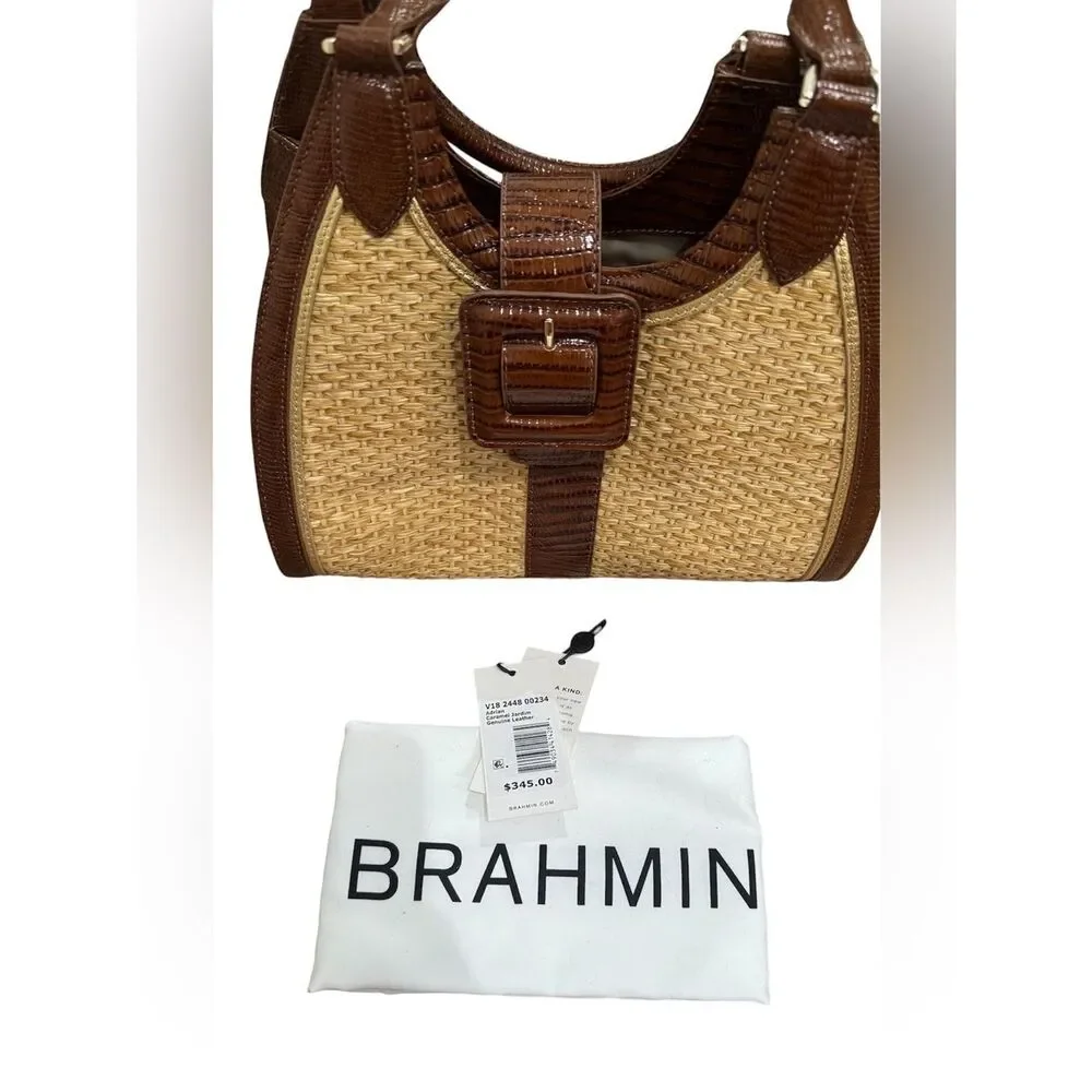 NWT Brahmin Adrian Jardim satchel bag with raffia and croc-embossed leather